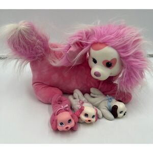 Vintage Puppy Surprise Plush Set With Mama & 3 Puppies Dark Pink